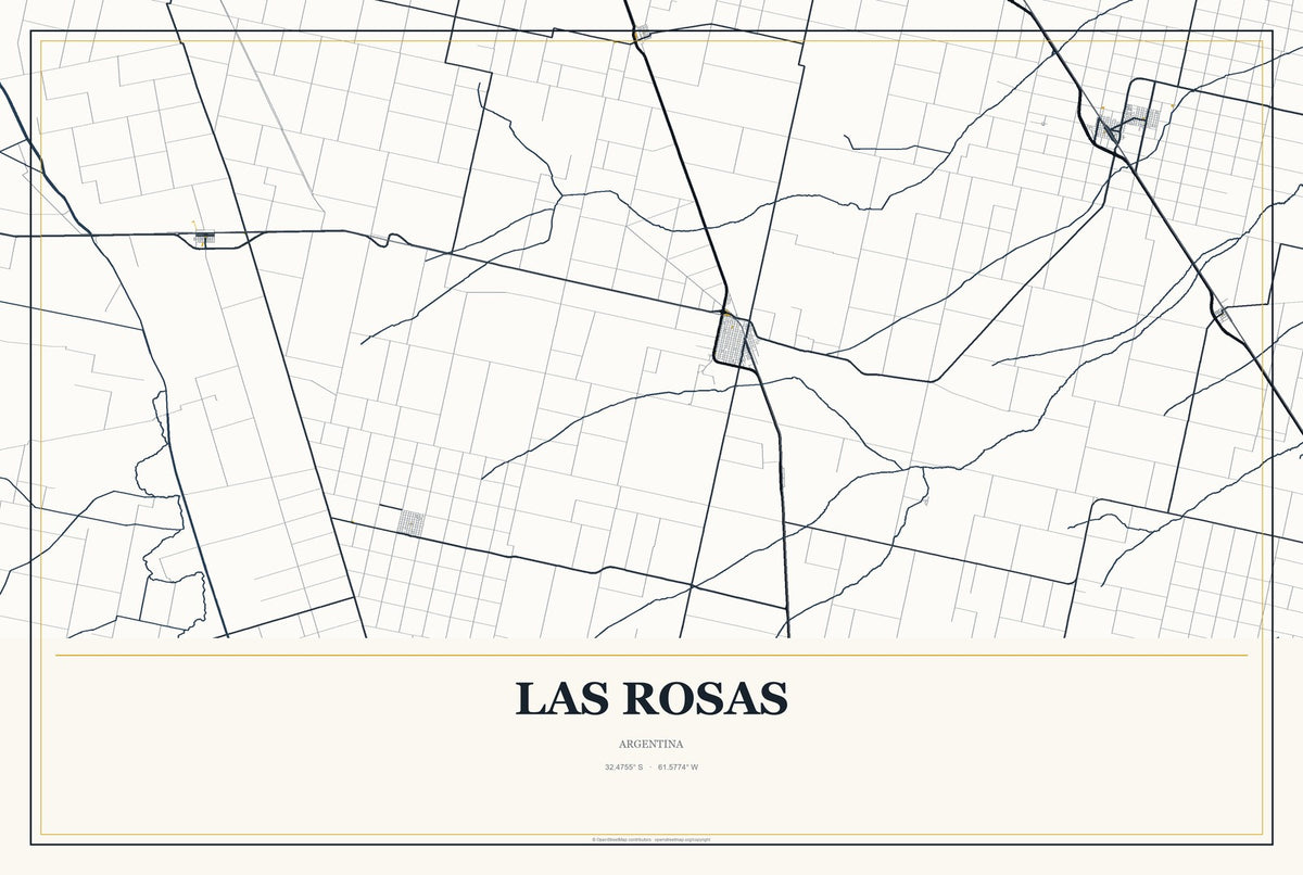 Las Rosas, Argentina City Map Aluminum Sign in Citrine Modern style