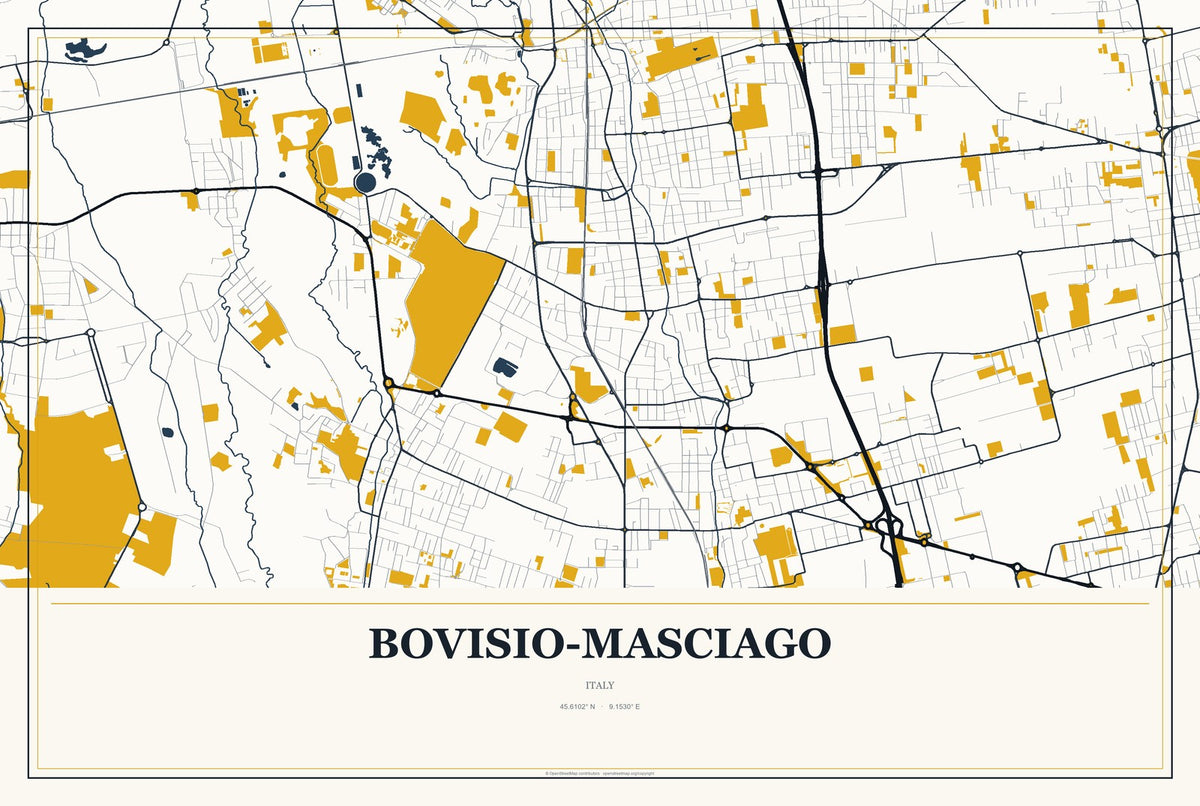 Bovisio-Masciago, Italy City Map Aluminum Sign in Citrine Modern style