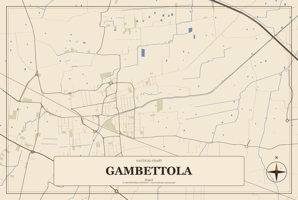 Gambettola, Italy City Map Aluminum Sign in Heritage Nautical style