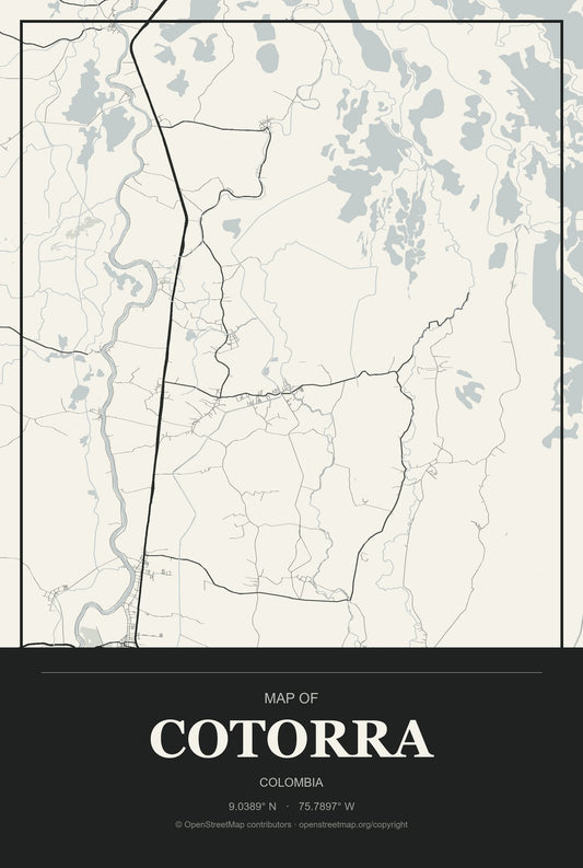 Cotorra, Colombia City Map Aluminum Sign in Museum Plaque style