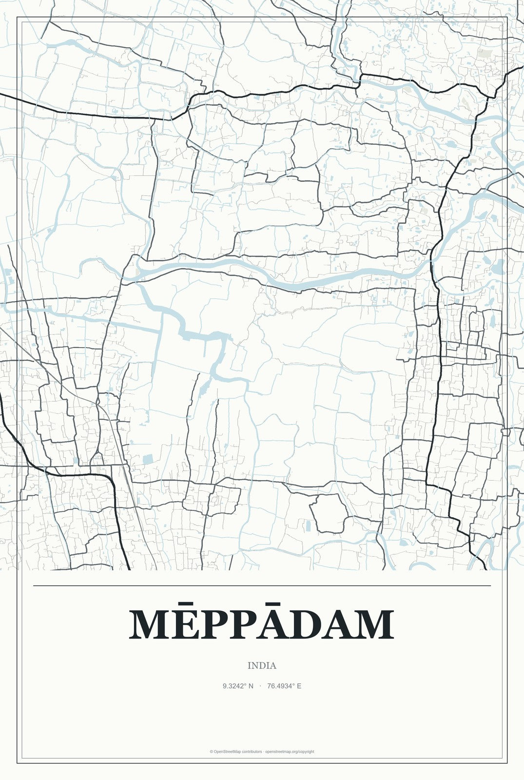 Mēppādam, India City Map Aluminum Sign in Gallery Air style