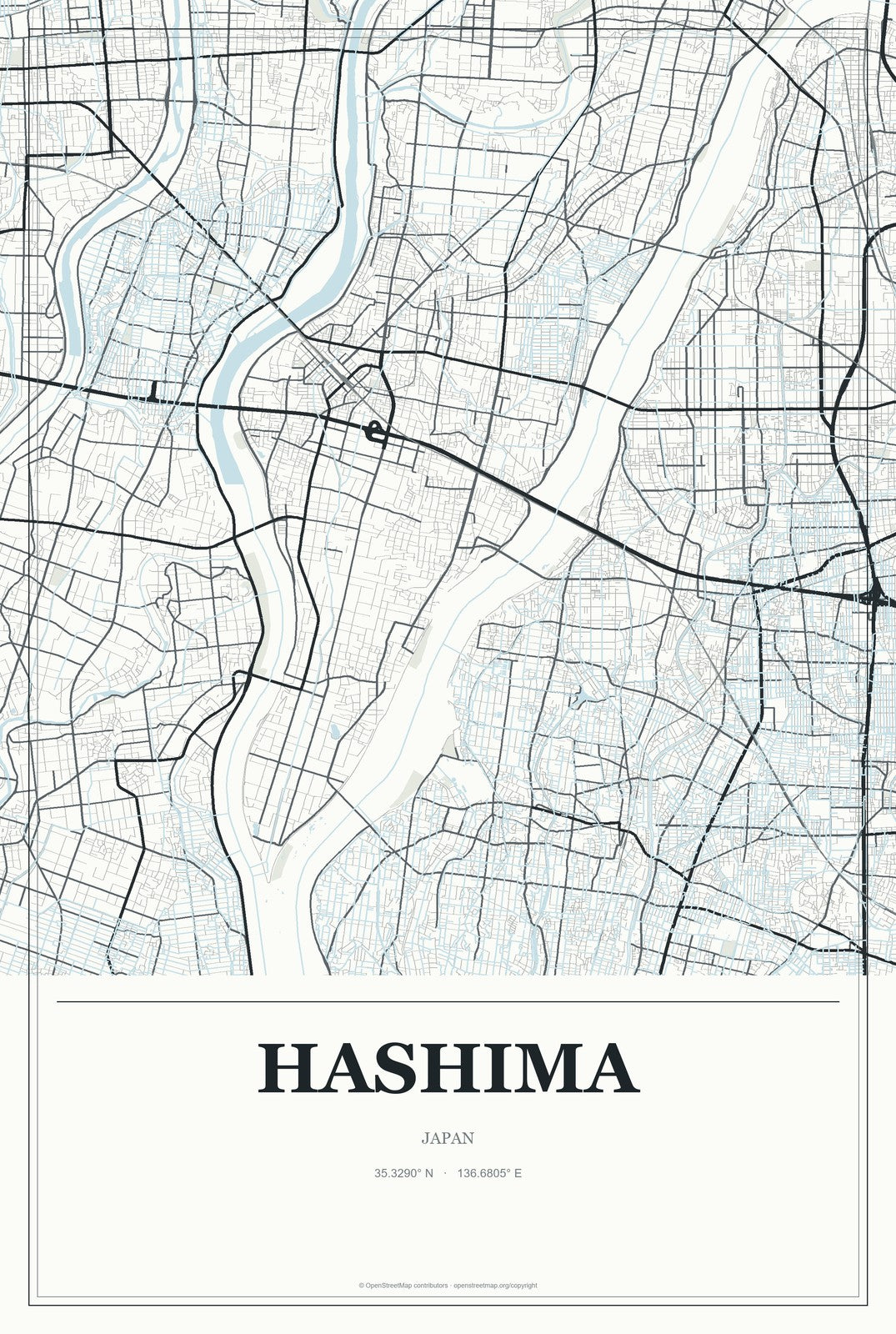 Hashima, Japan City Map Aluminum Sign in Gallery Air style