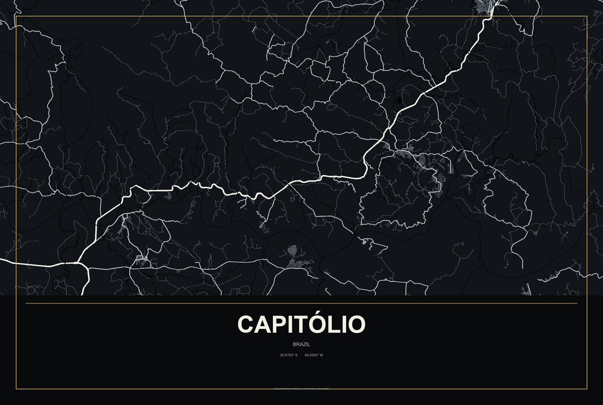 Capitólio, Brazil City Map Aluminum Sign in Metropolitan Noir style
