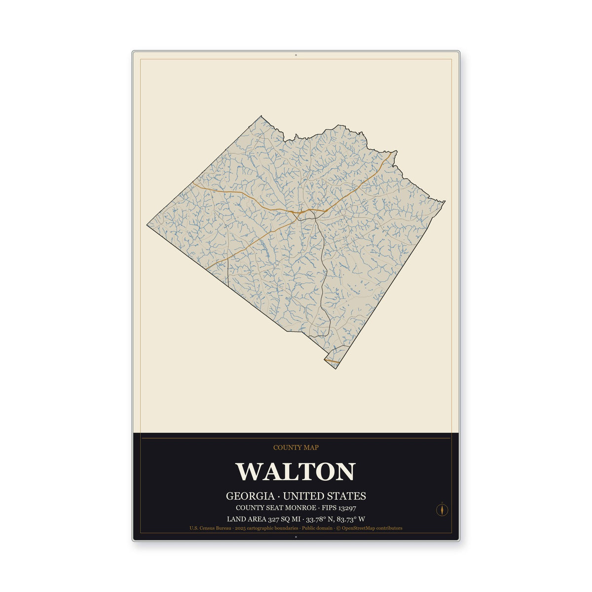 Walton County, Georgia Map Aluminum Sign in Museum Plaque style