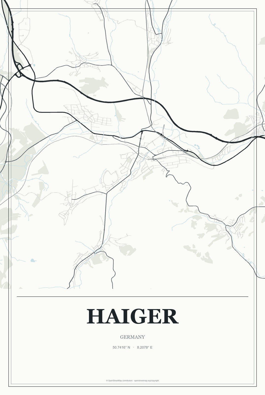 Haiger, Germany City Map Aluminum Sign in Gallery Air style