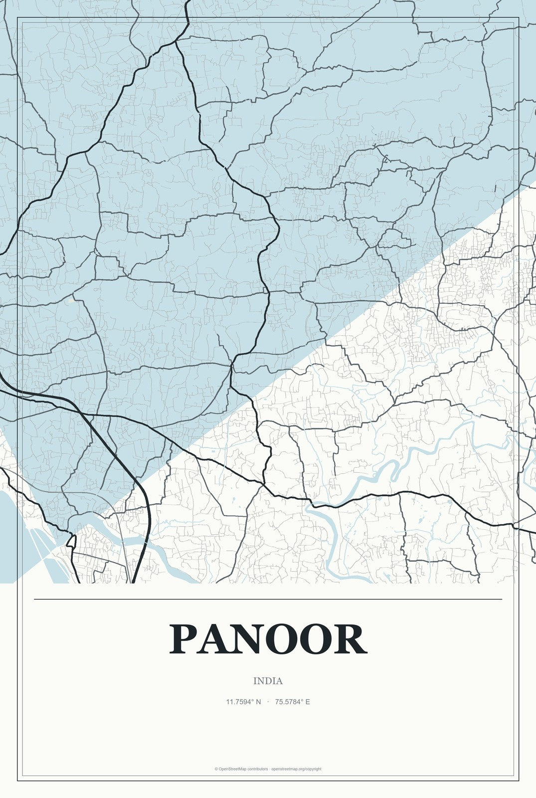 Panoor, India City Map Aluminum Sign in Gallery Air style