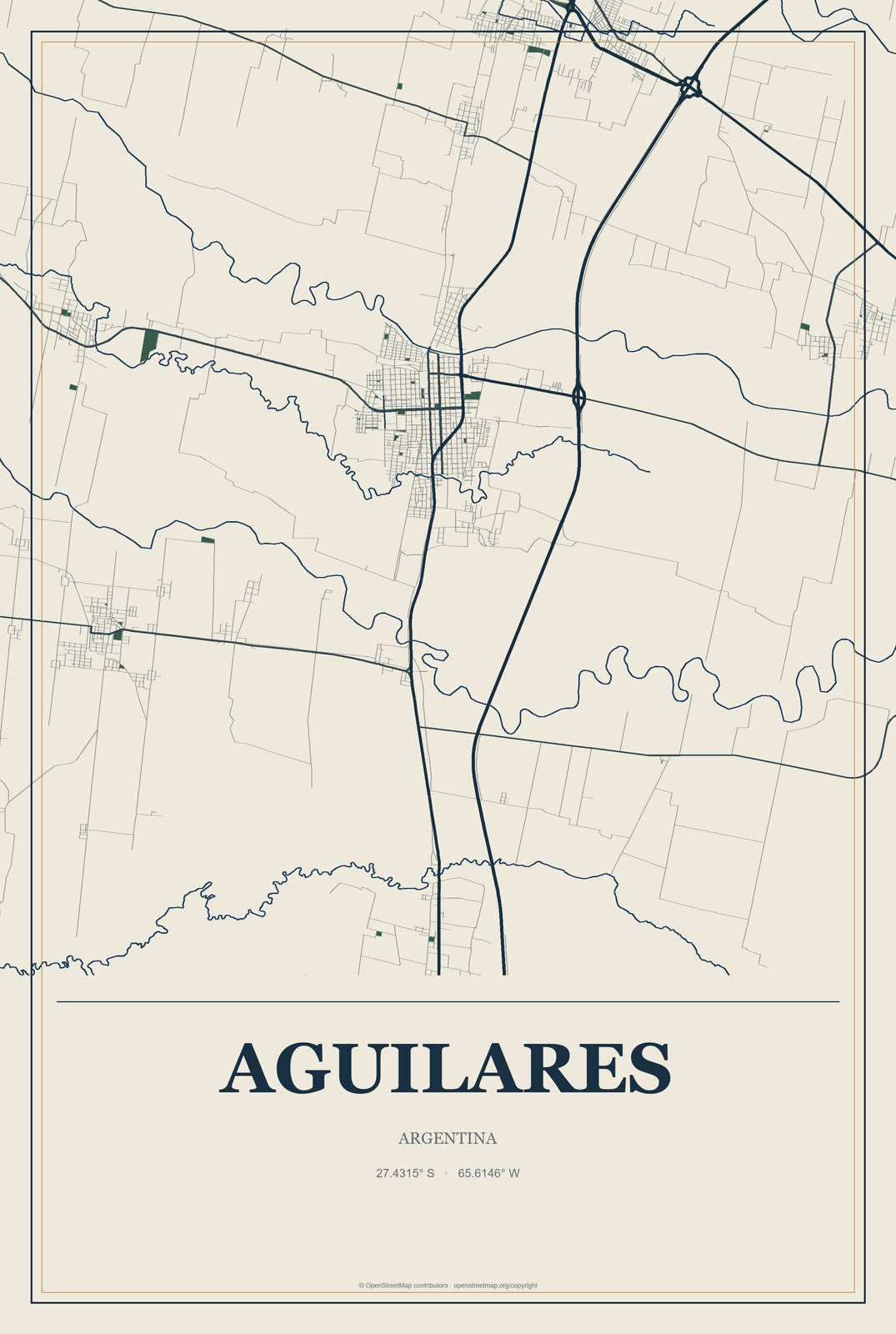 Aguilares, Argentina City Map Aluminum Sign in Coastal Cutout style