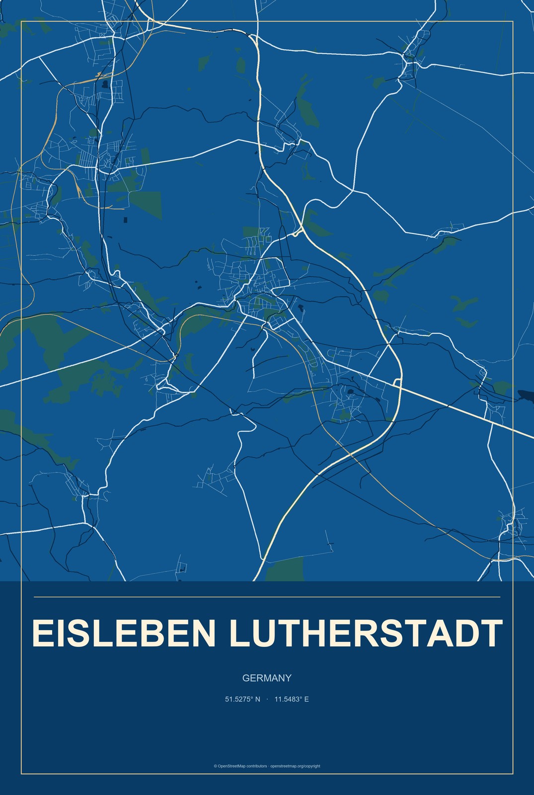 Eisleben Lutherstadt, Germany City Map Aluminum Sign in Harbor Cobalt style