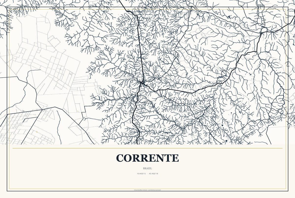 Corrente, Brazil City Map Aluminum Sign in Citrine Modern style