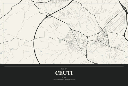 Ceuti, Spain City Map Aluminum Sign in Museum Plaque style