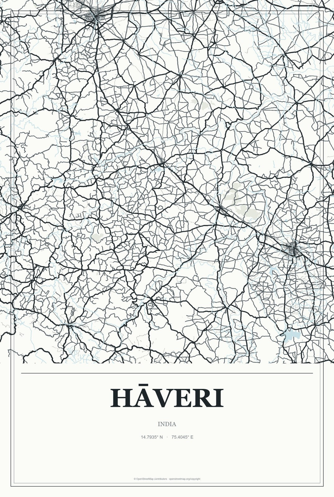 Hāveri, India City Map Aluminum Sign in Gallery Air style