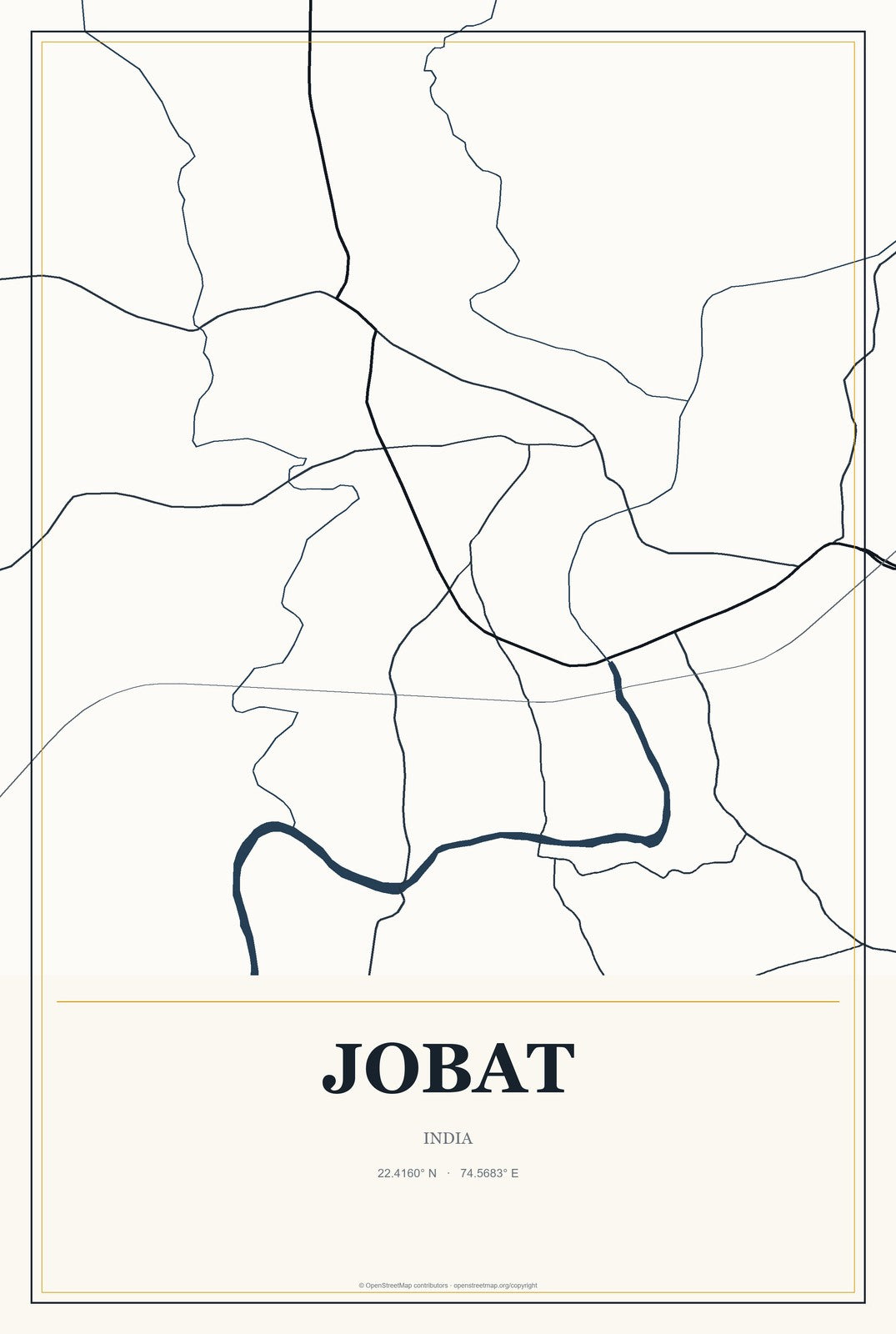 Jobat, India City Map Aluminum Sign in Citrine Modern style