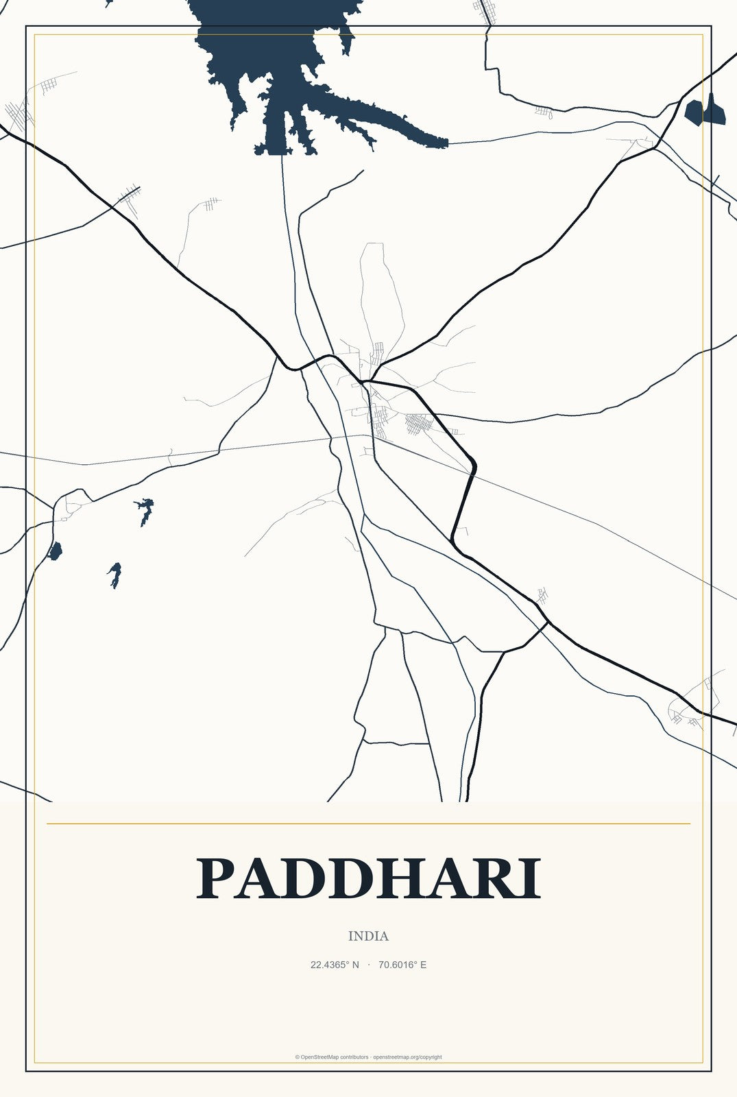 Paddhari, India City Map Aluminum Sign in Citrine Modern style