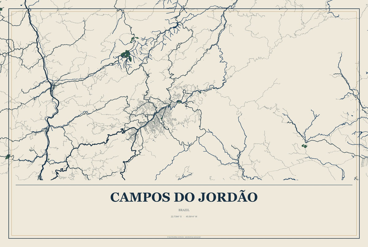 Campos do Jordão, Brazil City Map Aluminum Sign in Coastal Cutout style