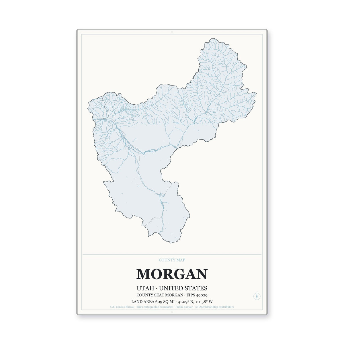 Morgan County, Utah Map Aluminum Sign in Gallery Air style