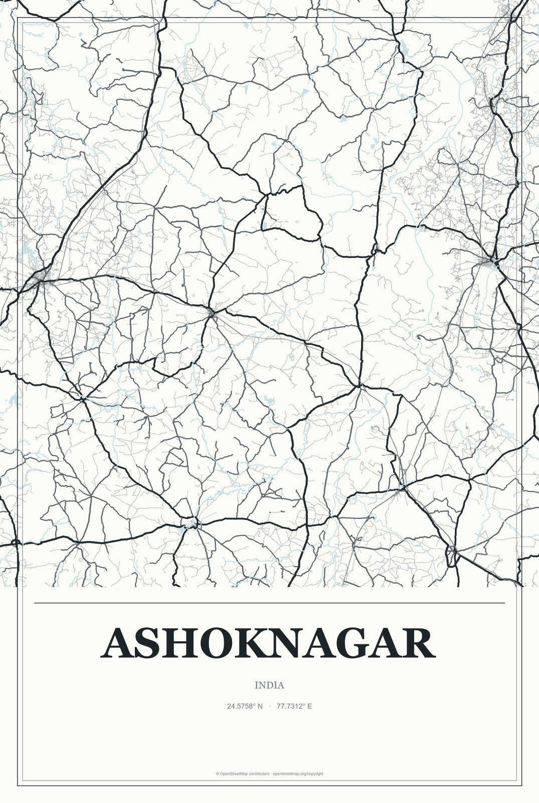 Ashoknagar, India City Map Aluminum Sign in Gallery Air style