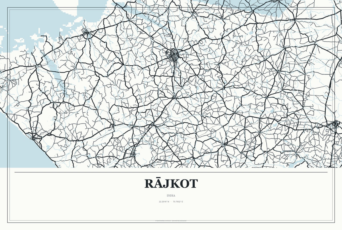 Rājkot, India City Map Aluminum Sign in Gallery Air style