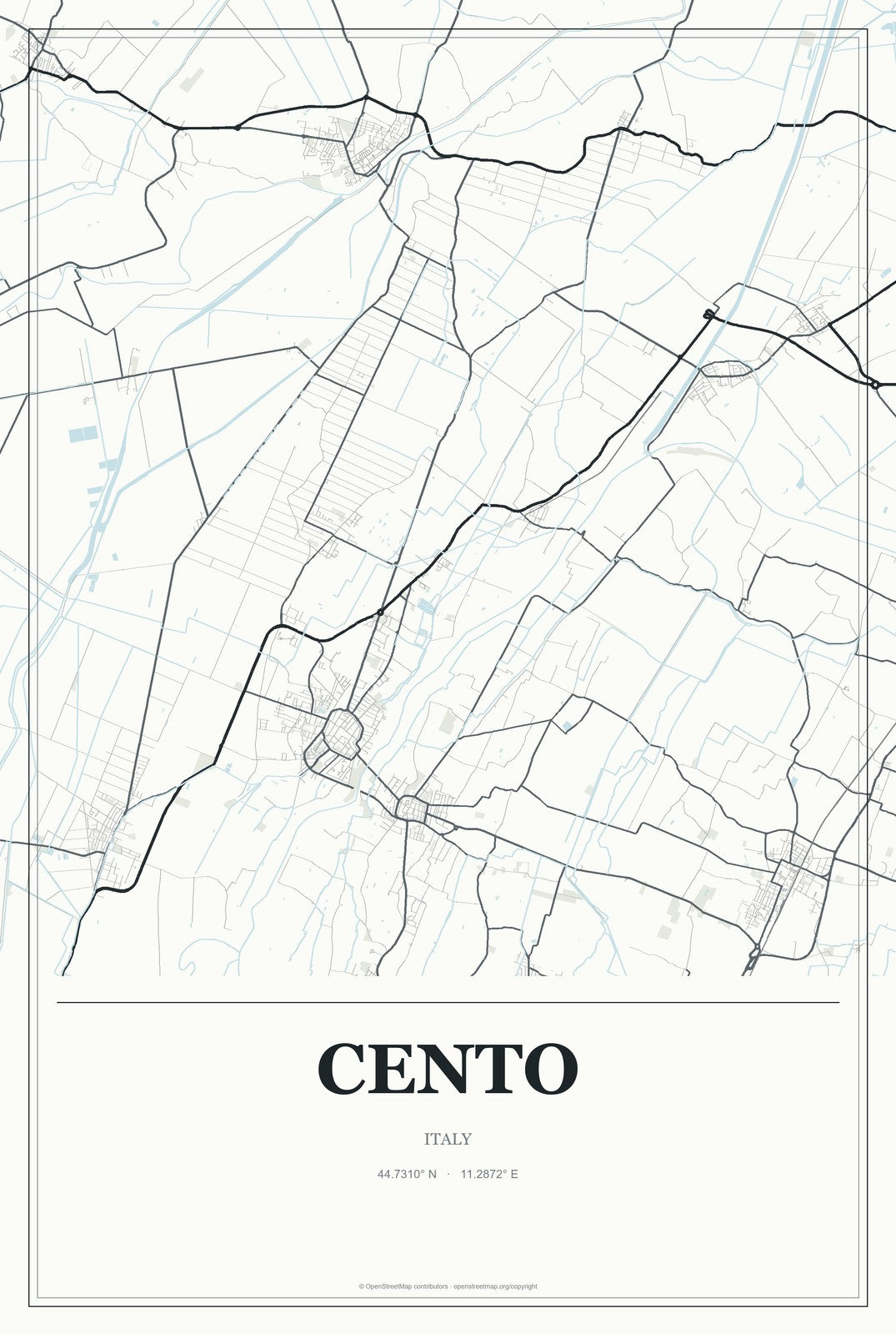 Cento, Italy City Map Aluminum Sign in Gallery Air style