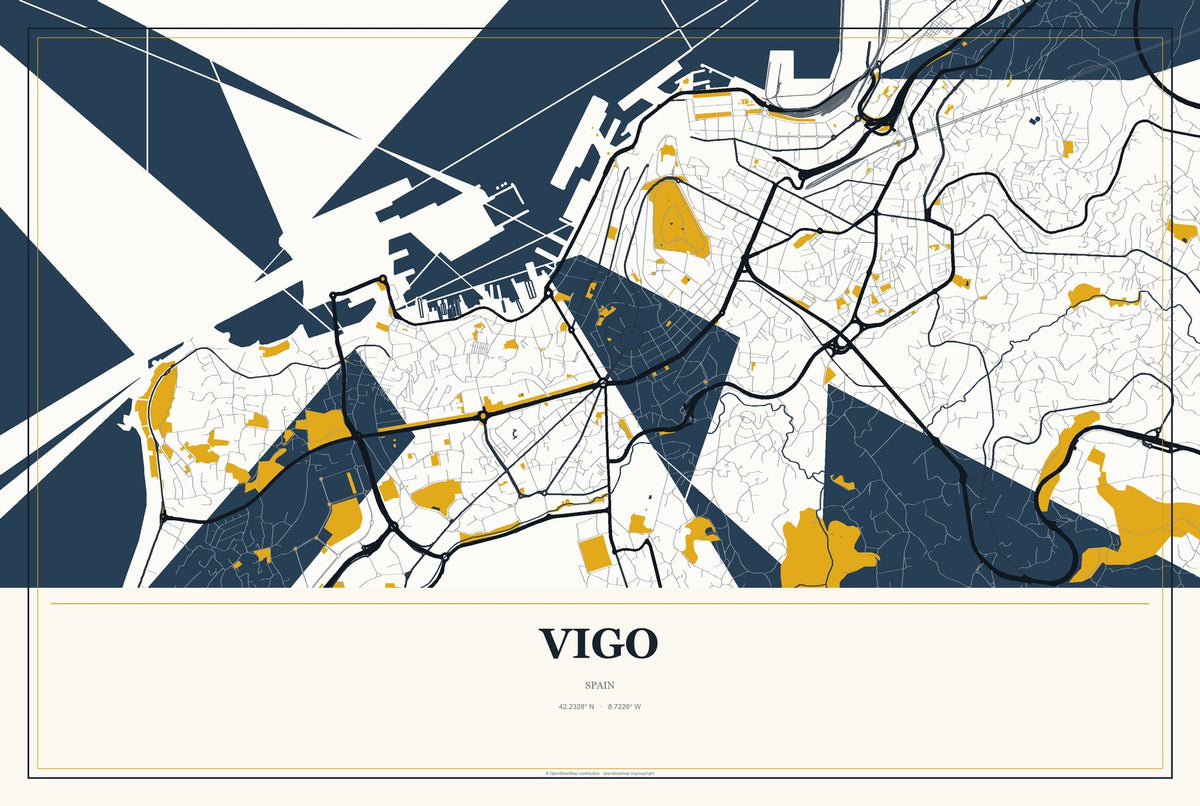 Vigo, Spain City Map Aluminum Sign in Citrine Modern style