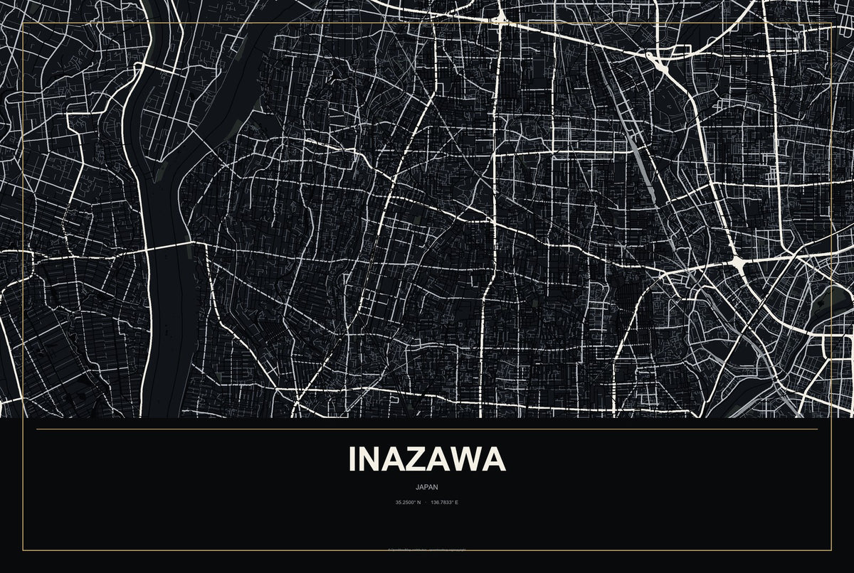 Inazawa, Japan City Map Aluminum Sign in Metropolitan Noir style