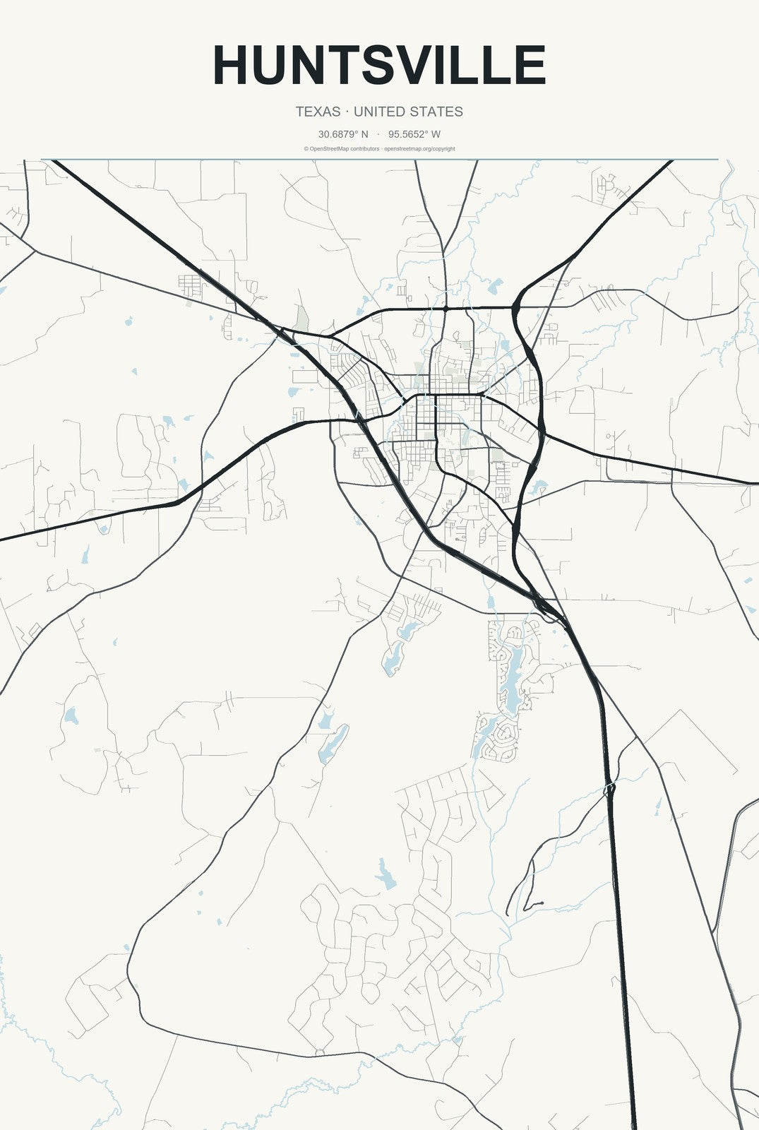 Huntsville, Texas City Map Aluminum Sign in Headline Atlas style