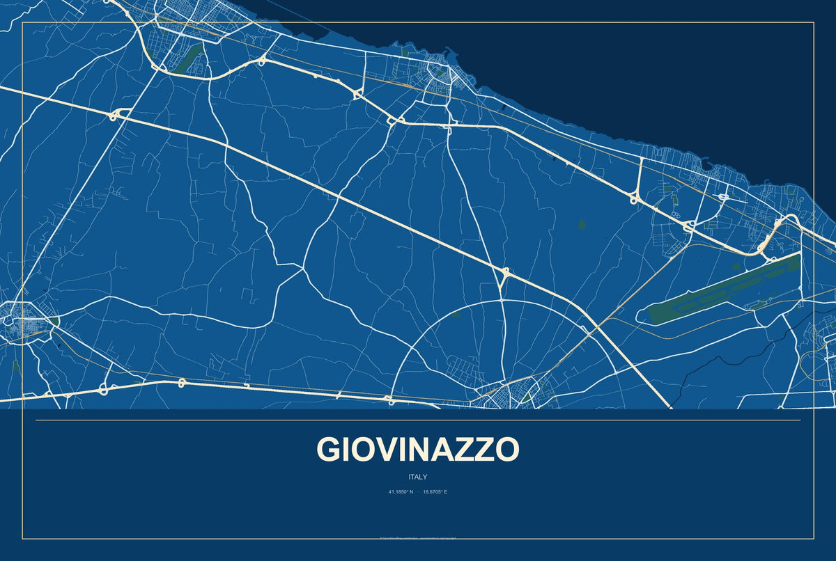 Giovinazzo, Italy City Map Aluminum Sign in Harbor Cobalt style