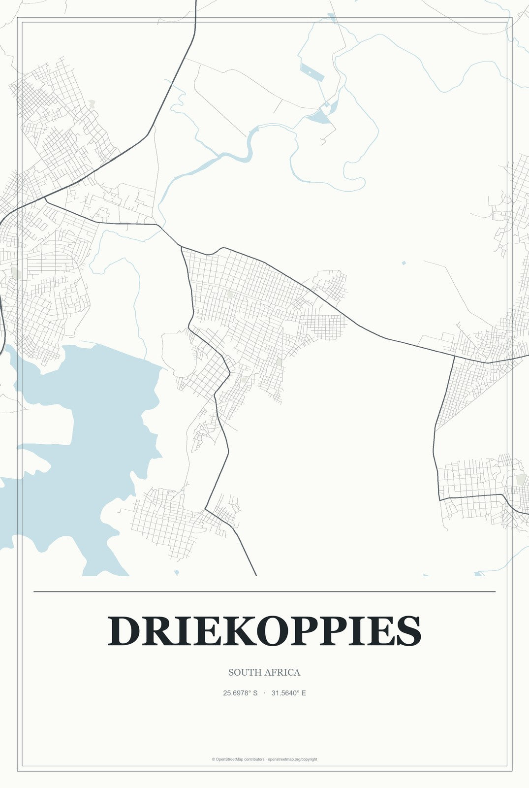 Driekoppies, South Africa City Map Aluminum Sign in Gallery Air style