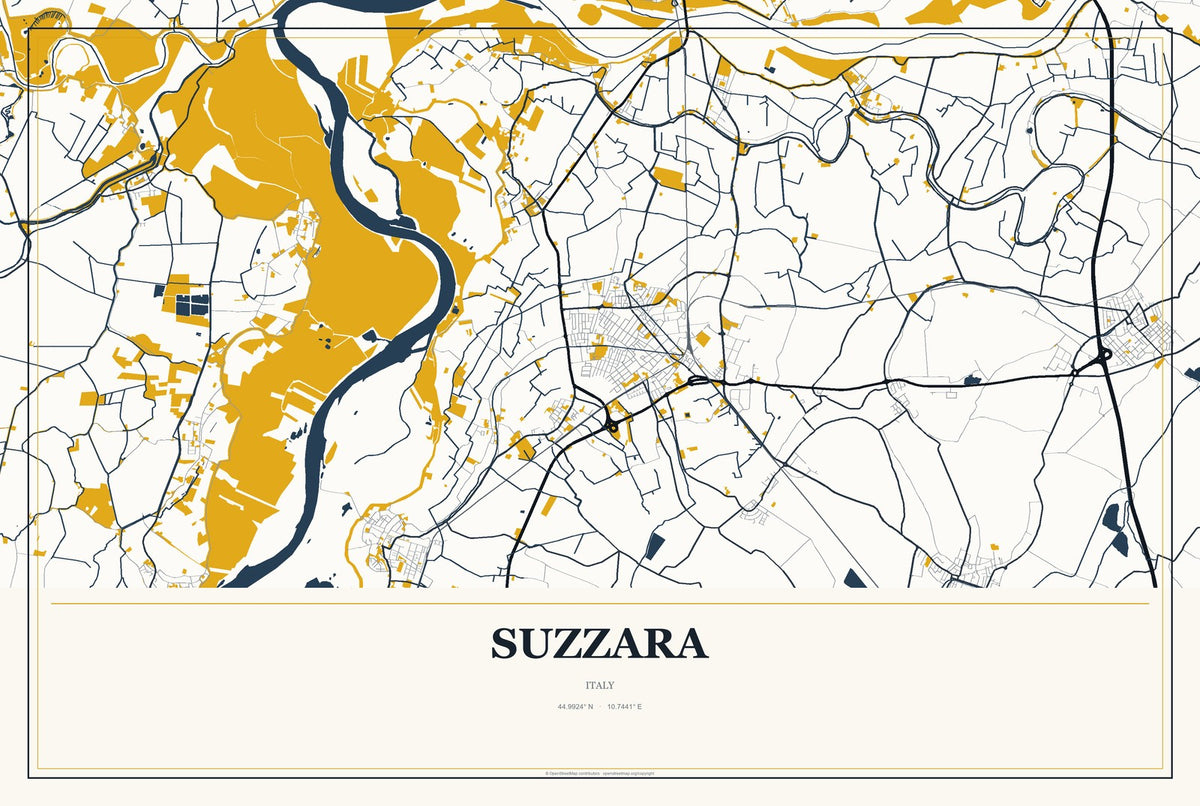 Suzzara, Italy City Map Aluminum Sign in Citrine Modern style