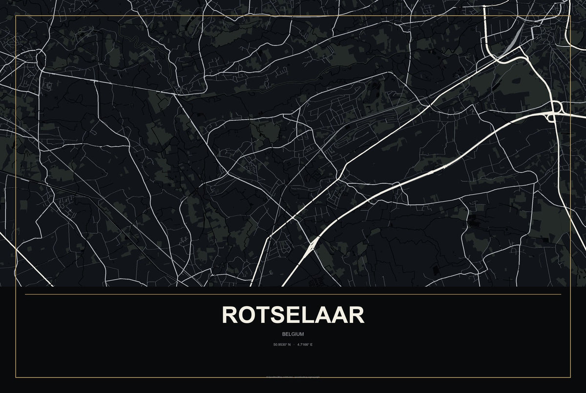 Rotselaar, Belgium City Map Aluminum Sign in Metropolitan Noir style