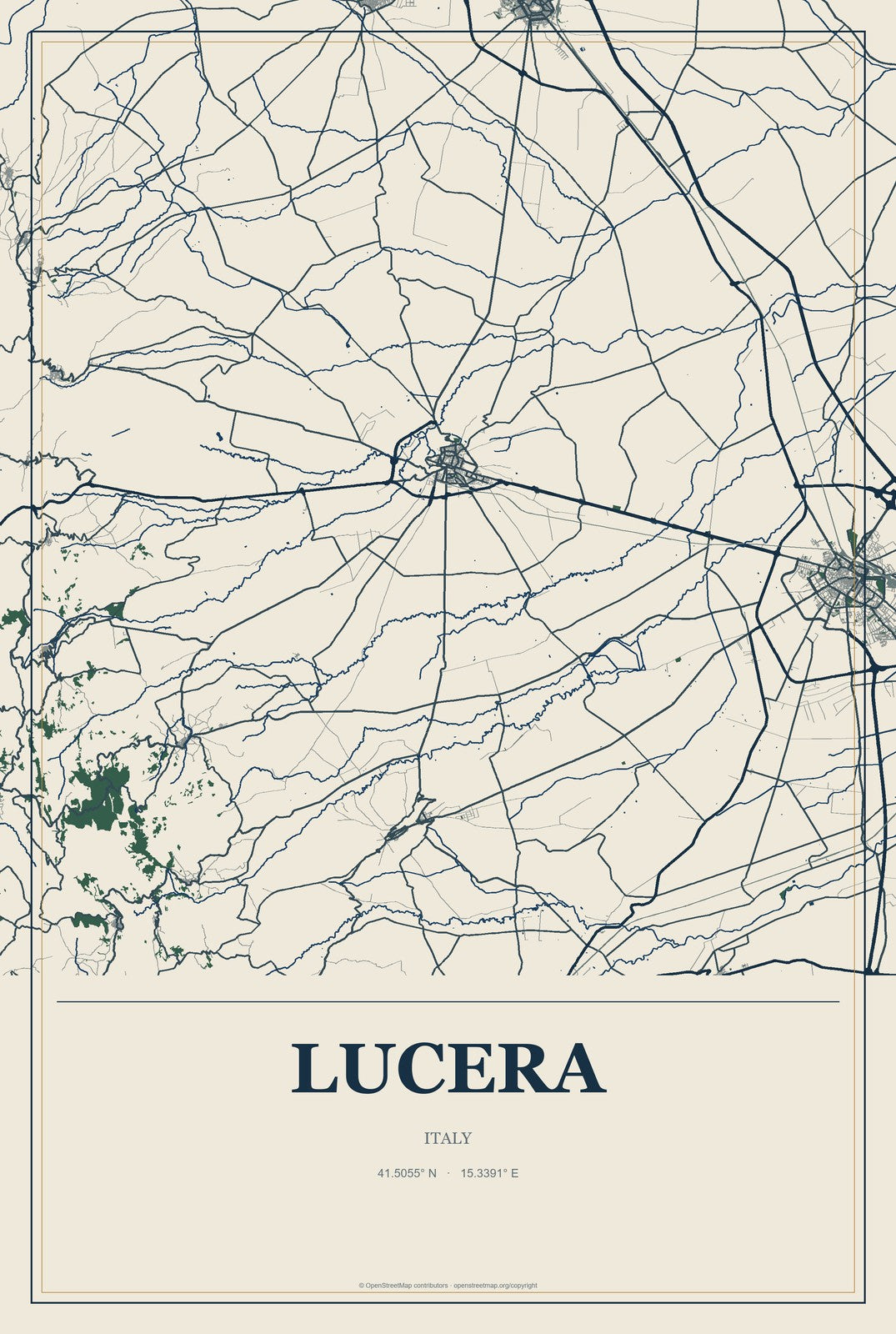 Lucera, Italy City Map Aluminum Sign in Coastal Cutout style