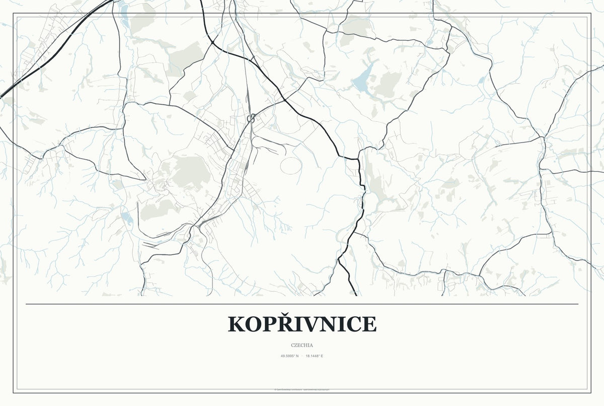 Kopřivnice, Czechia City Map Aluminum Sign in Gallery Air style