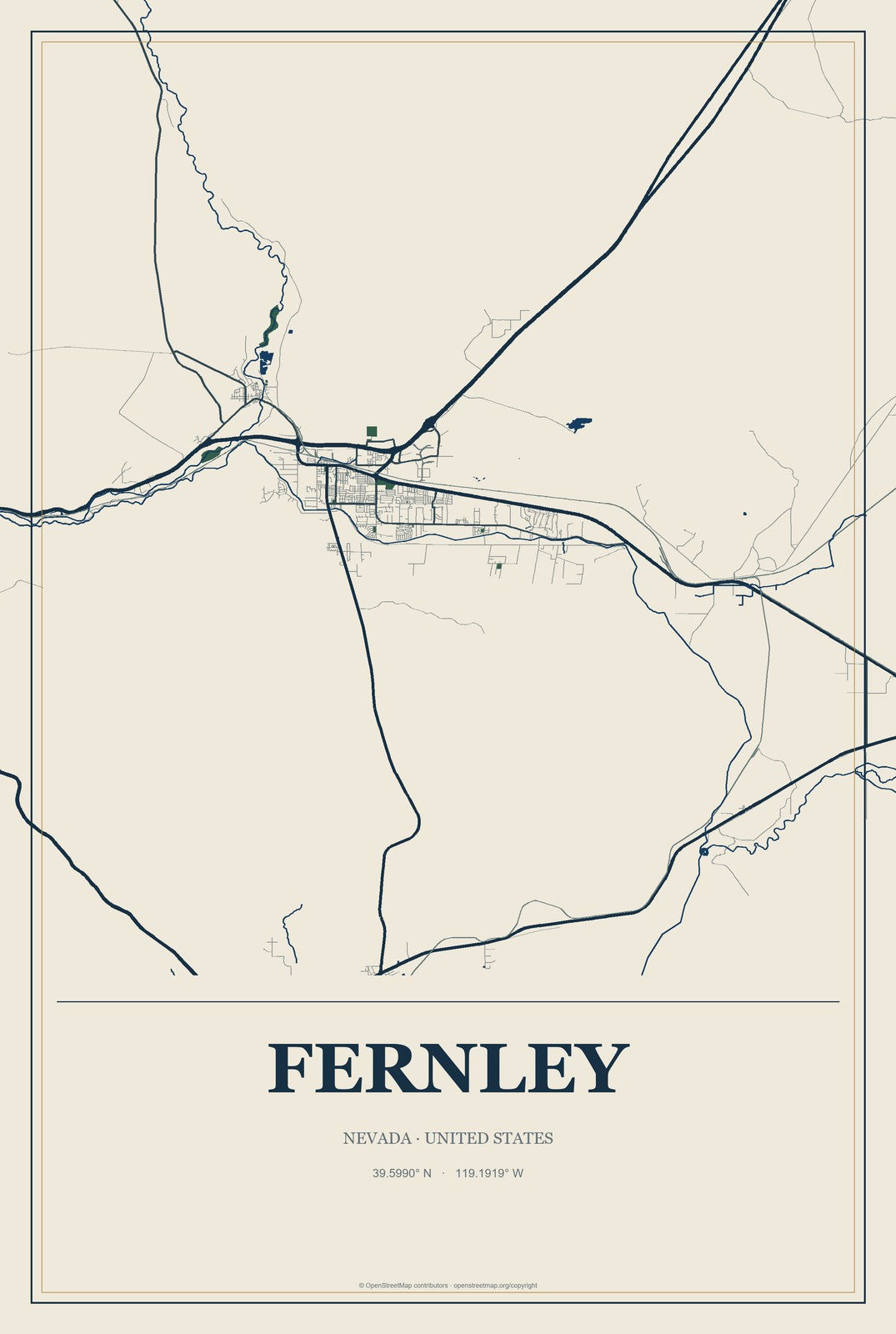 Fernley, Nevada City Map Aluminum Sign in Coastal Cutout style