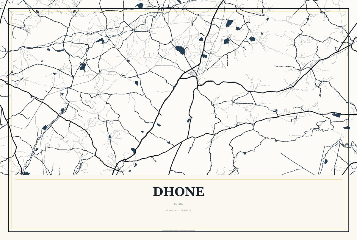 Dhone, India City Map Aluminum Sign in Citrine Modern style