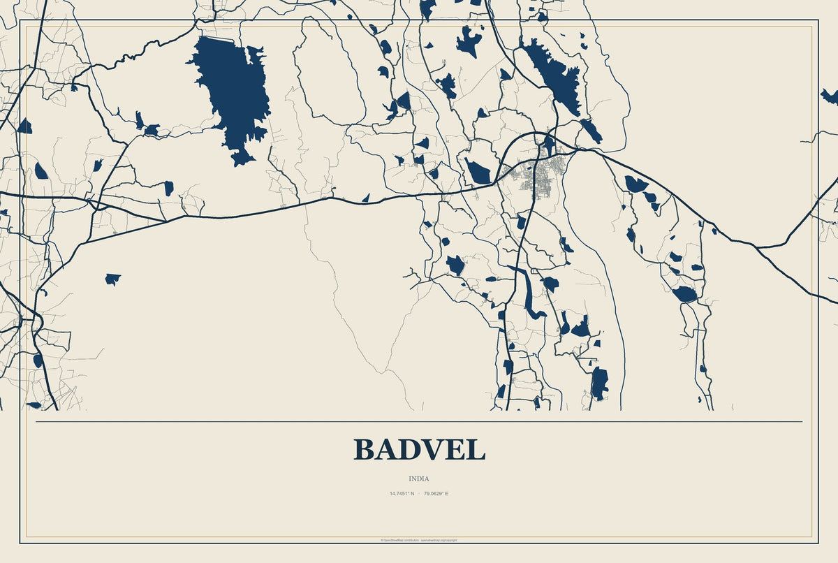 Badvel, India City Map Aluminum Sign in Coastal Cutout style