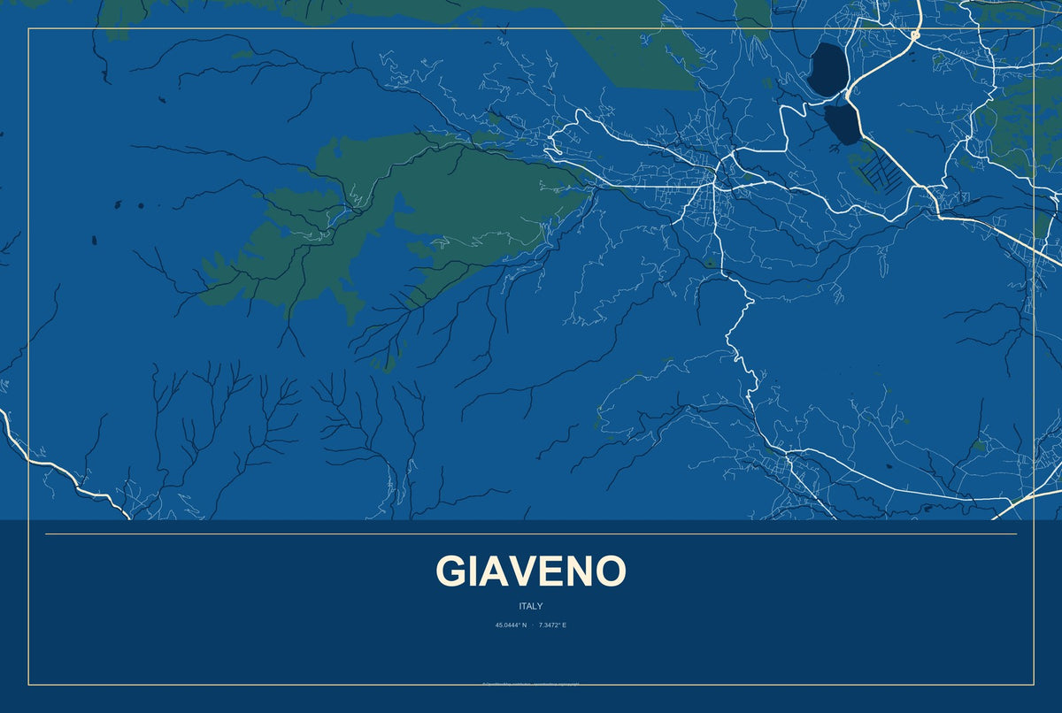 Giaveno, Italy City Map Aluminum Sign in Harbor Cobalt style