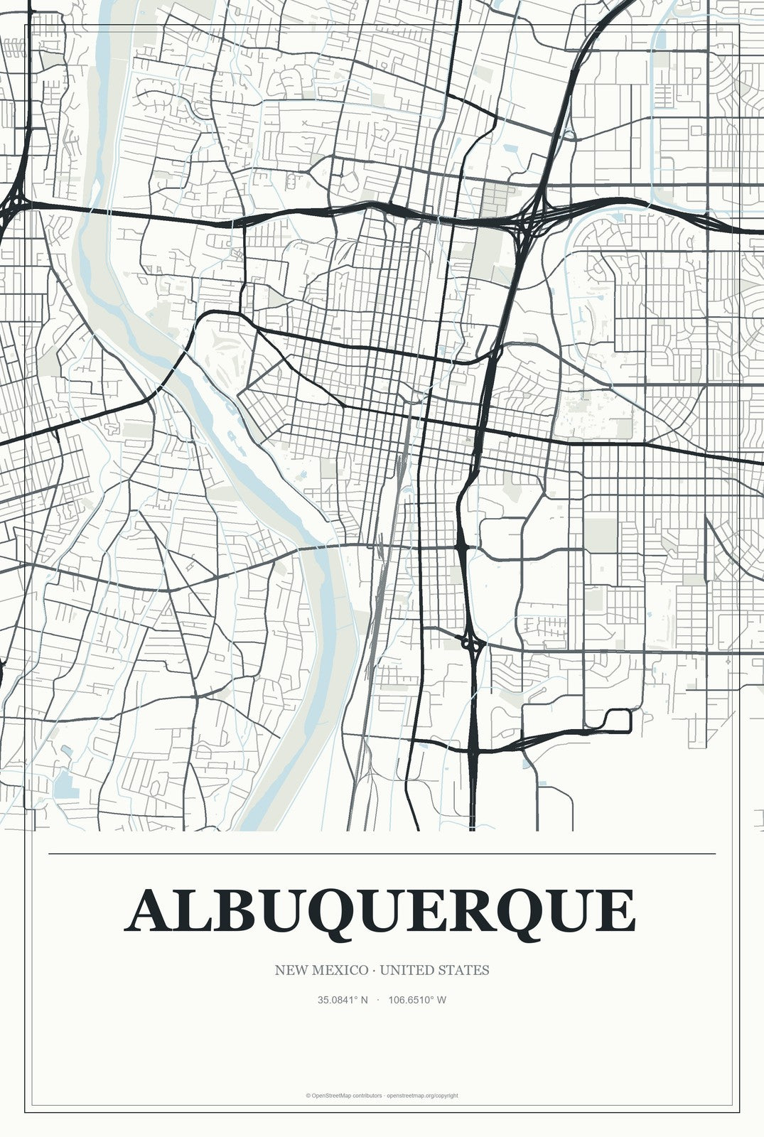 Albuquerque, New Mexico City Map Aluminum Sign in Gallery Air style