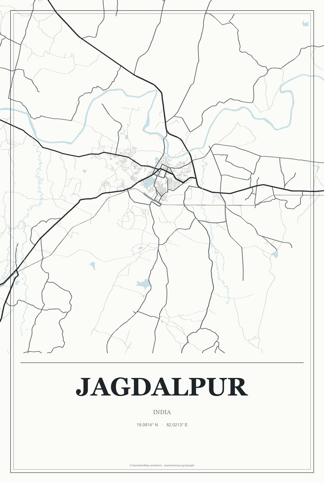 Jagdalpur, India City Map Aluminum Sign in Gallery Air style