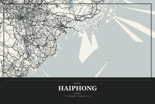 Haiphong, Vietnam City Map Aluminum Sign in Museum Plaque style