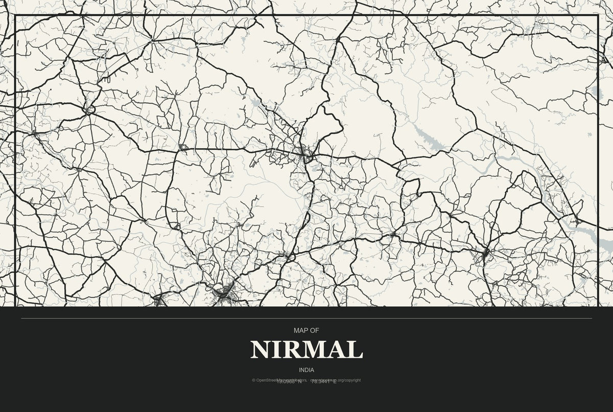 Nirmal, India City Map Aluminum Sign in Museum Plaque style