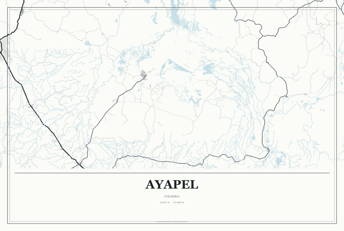 Ayapel, Colombia City Map Aluminum Sign in Gallery Air style