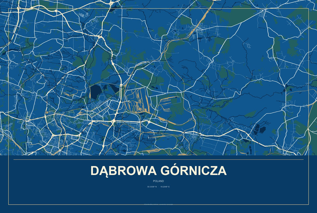 Dąbrowa Górnicza, Poland City Map Aluminum Sign in Harbor Cobalt style