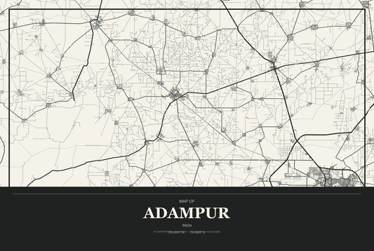 Adampur, Punjab, India City Map Aluminum Sign in Museum Plaque style