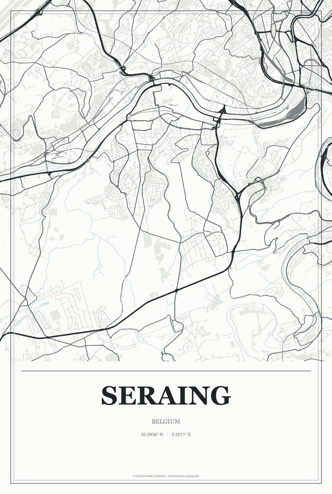 Seraing, Belgium City Map Aluminum Sign in Gallery Air style