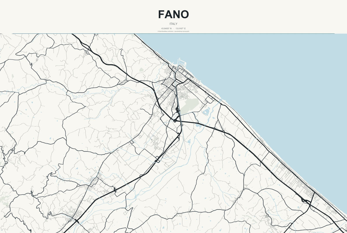Fano, Italy City Map Aluminum Sign in Headline Atlas style