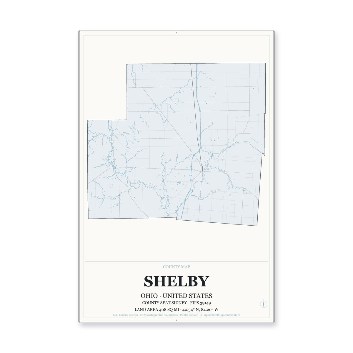 Shelby County, Ohio Map Aluminum Sign in Gallery Air style