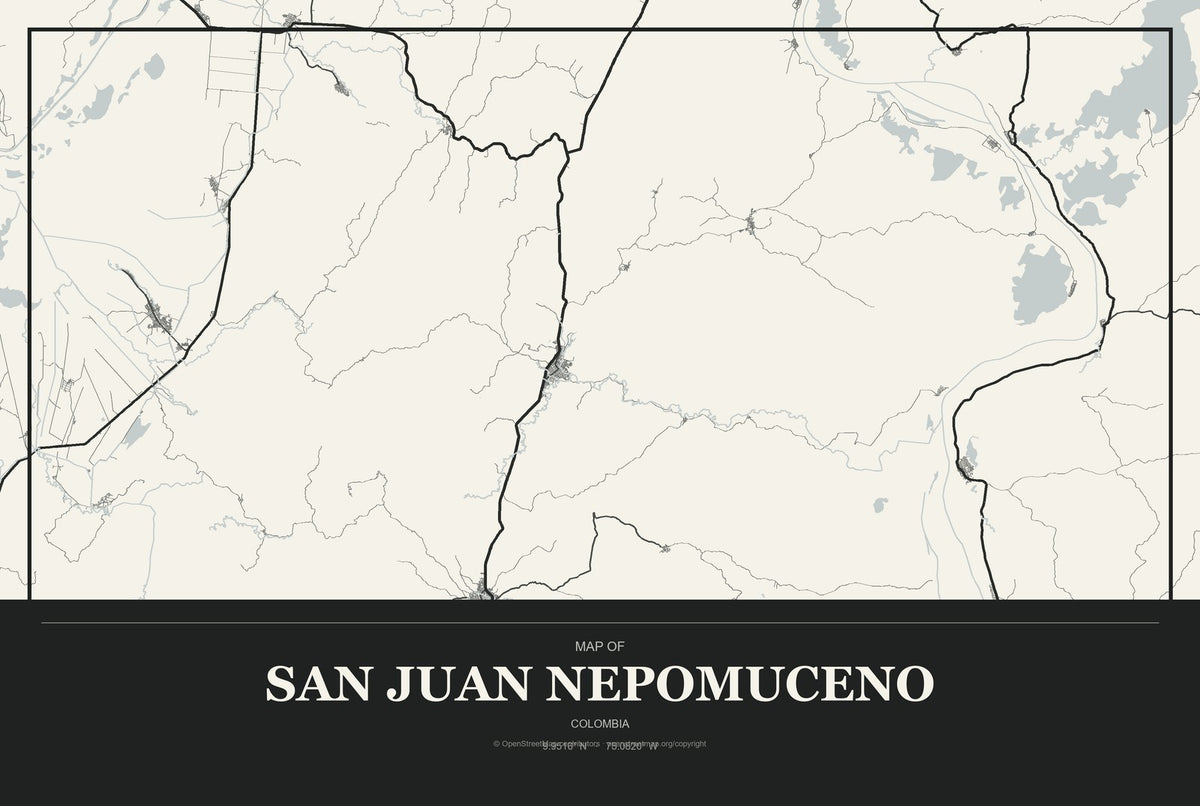 San Juan Nepomuceno, Colombia City Map Aluminum Sign in Museum Plaque style