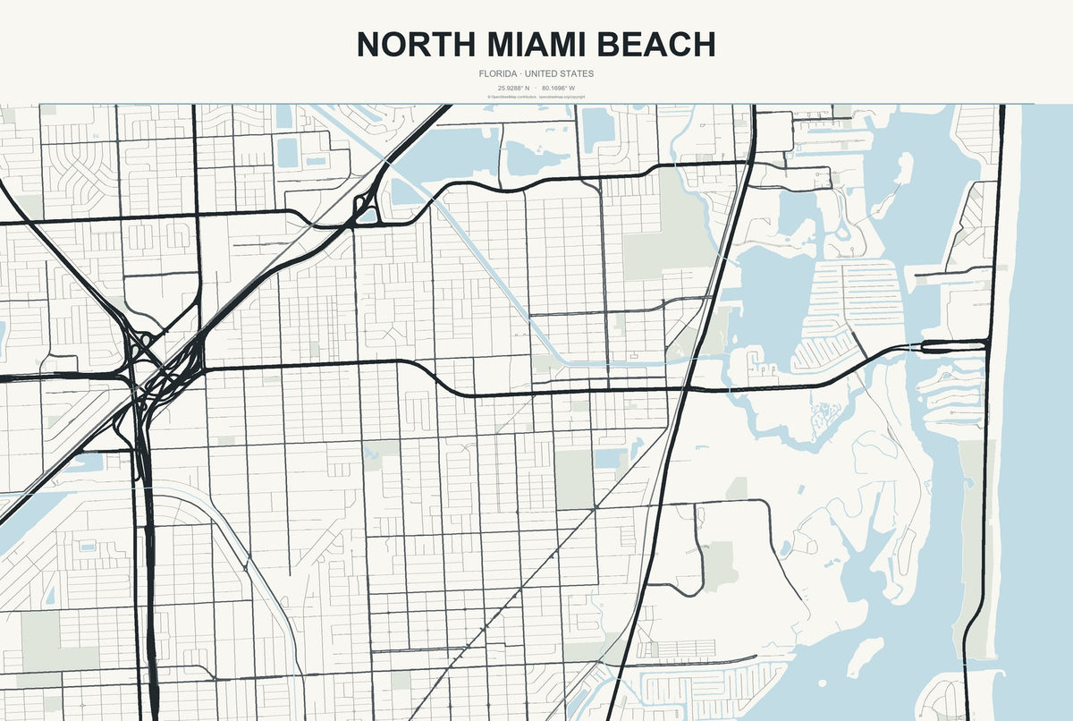 North Miami Beach, Florida City Map Aluminum Sign in Headline Atlas style