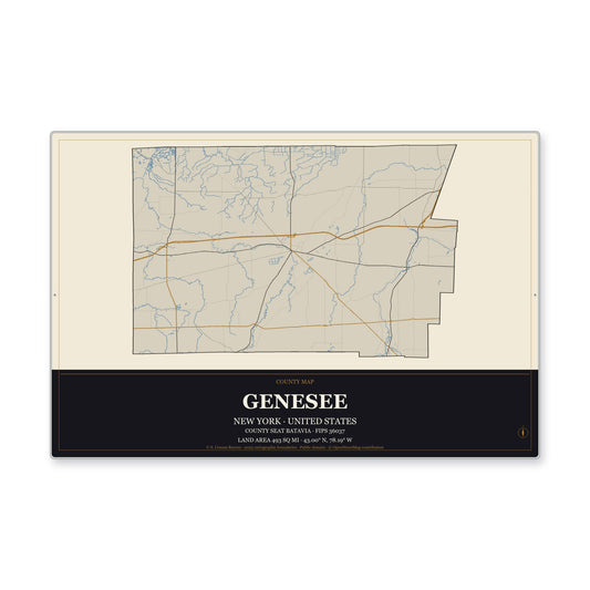 Genesee County, New York Map Aluminum Sign in Museum Plaque style