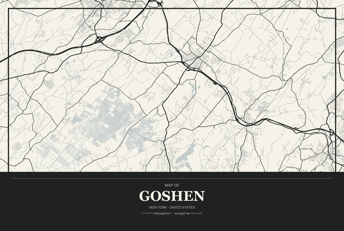 Goshen, New York City Map Aluminum Sign in Museum Plaque style