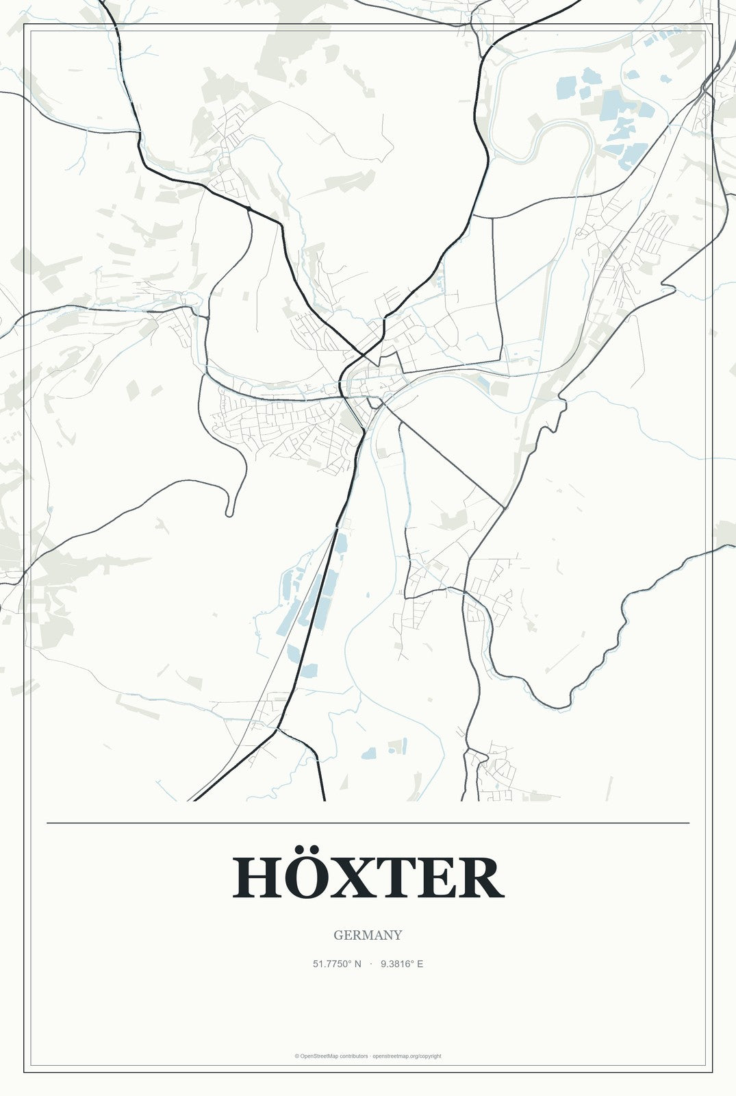 Höxter, Germany City Map Aluminum Sign in Gallery Air style